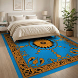 Ornate Blue Persian Medallion Rug with Golden Border