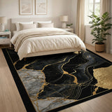 Abstract Area Black Gold Marble Vein Abstract Area Rug