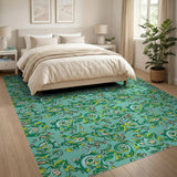 Vibrant Green Swirl Floral Area Rug