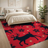 Festive Red Reindeer Silhouette Area Rug