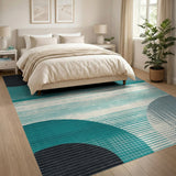 Geometric Modern Blue and Teal Teal Grey Abstract Geometric Area Rug