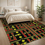 Retro Maze Geometric Area Rug in Yellow Red
