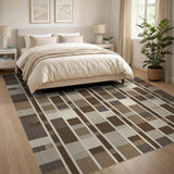 Modern Brown Tan Striped Geometric Area Rug