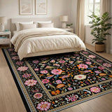 Vibrant Traditional Persian Floral Rug on Black