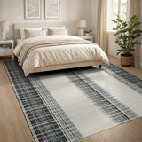 Distressed Black Plaid Stripe Area Rug