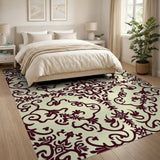 Cream Burgundy Ornate Floral Area Rug