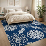 Navy Blue Intricate Snowflake Area Rug