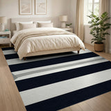 Black White Striped Area Rug with Grey Sword Graphic