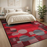 Bold Red Geometric Circles Area Rug