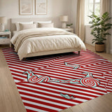 Whimsical Red Striped Cartoon Swirl Rug