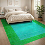 Teal Green Striped Distressed Area Rug