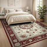 Red Traditional Persian Red Floral Persian Medallion Area Rug