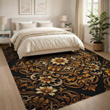 Opulent Gold Floral Baroque Area Rug