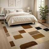 Modern Geometric Beige Neutral Block Rug