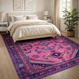 Vibrant Pink Persian Medallion Area Rug