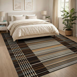 Brown Tan Plaid Stripe Woven Area Rug