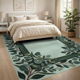 Green Eucalyptus Leaf Frame Area Rug