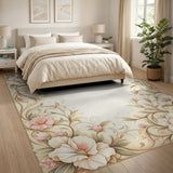 Elegant Peony Floral Border Area Rug