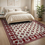 Ornate Red Border Cream Persian Area Rug