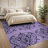 Purple Elegant Purple Damask Floral Area Rug