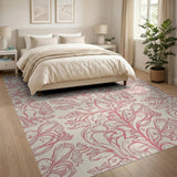 Elegant Pink Floral Line Art Area Rug