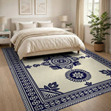 Blue and Teal Navy Ivory Traditional Persian Medallion Rug