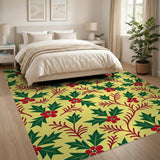 Festive Yellow Holly Berry Pattern Area Rug