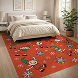 Jolly Elves Snowflakes Red Area Rug