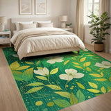 Lush Green White Magnolia Floral Area Rug