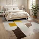 Abstract Geometric Area Rug in Yellow Brown Neutral