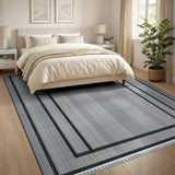 Bold Framed Geometric Black White Area Rug