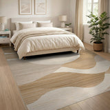 Beige and Neutral Beige Neutral Abstract Wave Area Rug