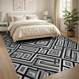 Interlocking Black White Geometric Area Rug