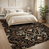 Gold and Silver Ornate Black and Gold Floral Area Rug