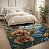 Vibrant Orange Blue Poppy Coastal Beach Rug