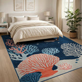 Navy Blue Coral Reef Striped Fish Area Rug