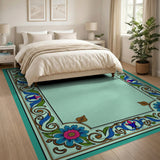 Ornate Teal Floral Border Area Rug