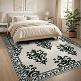 Ornate Black Damask Floral Area Rug