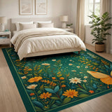 Whimsical Orange Butterfly Wildflower Area Rug