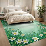 White Daisy Leaf Border Area Rug