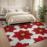 Red Poinsettia Floral Pattern Red Area Rug