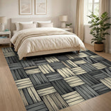 Grey Woven Plank Geometric Area Rug