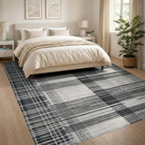 Distressed Black White Plaid No. 6 Area Rug