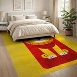 Adorable Cartoon Lion Kids Area Rug in Yellow Red