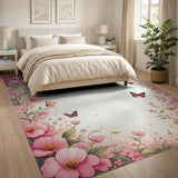 Blush Pink Peony Butterfly Floral Frame Rug