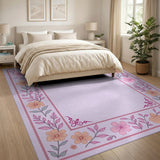 Purple Purple Floral Butterfly Border Area Rug