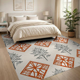 Orange Geometric Diamond Tree Motif Area Rug