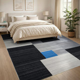 Modern Geometric Grey Area Rug with Blue Accents