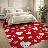 Adorable Red Kawaii Hearts Stars Area Rug