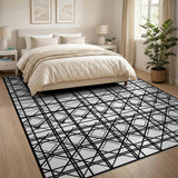 Black and White Intricate Geometric Black White Area Rug